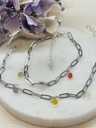 Droplets of glass on paperclip bracelet