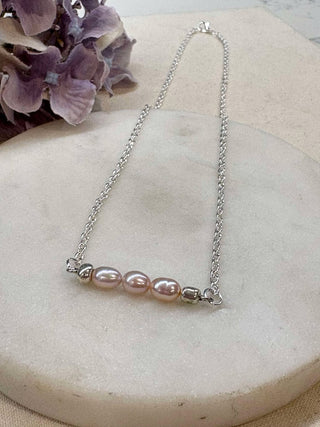 Pink freshwater pearl bar necklace