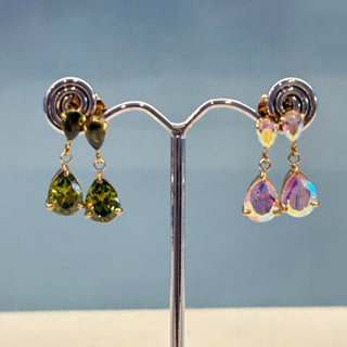 Double teardrop stud earrings (green) - Tarnish Proof Jewellery