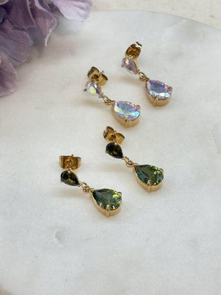 Double teardrop stud earrings (green) - Tarnish Proof Jewellery