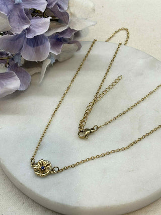 Connector charm necklace - gold with flower charm
