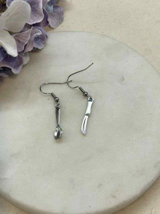 What the fork, knife and spoon small earrings