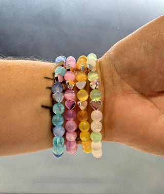 Love heart moonstone beaded bracelets - silver