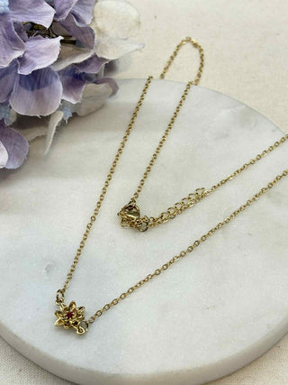 Connector charm necklace - gold with flower charm