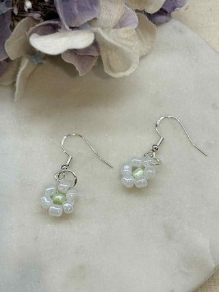 White daisy hook earring