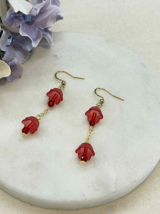 Red flower lamp hook earrings