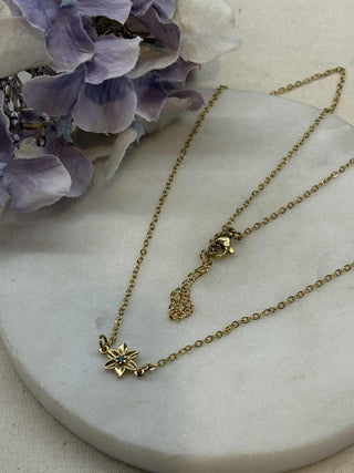 Connector charm necklace - gold with flower charm