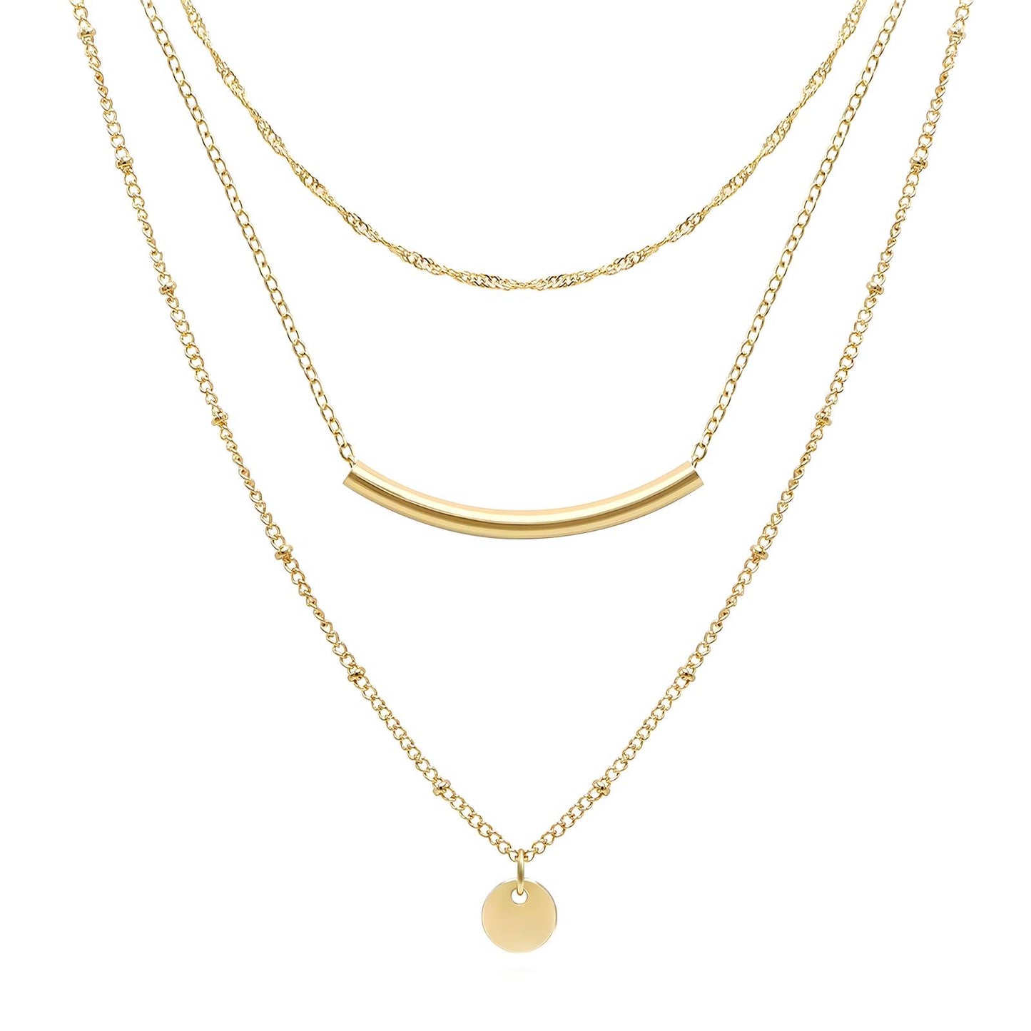 Three tiers of gold necklace