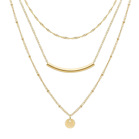 Three tiers of gold necklace