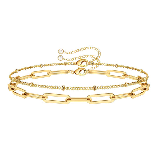 Open link with plain gold double bracelet