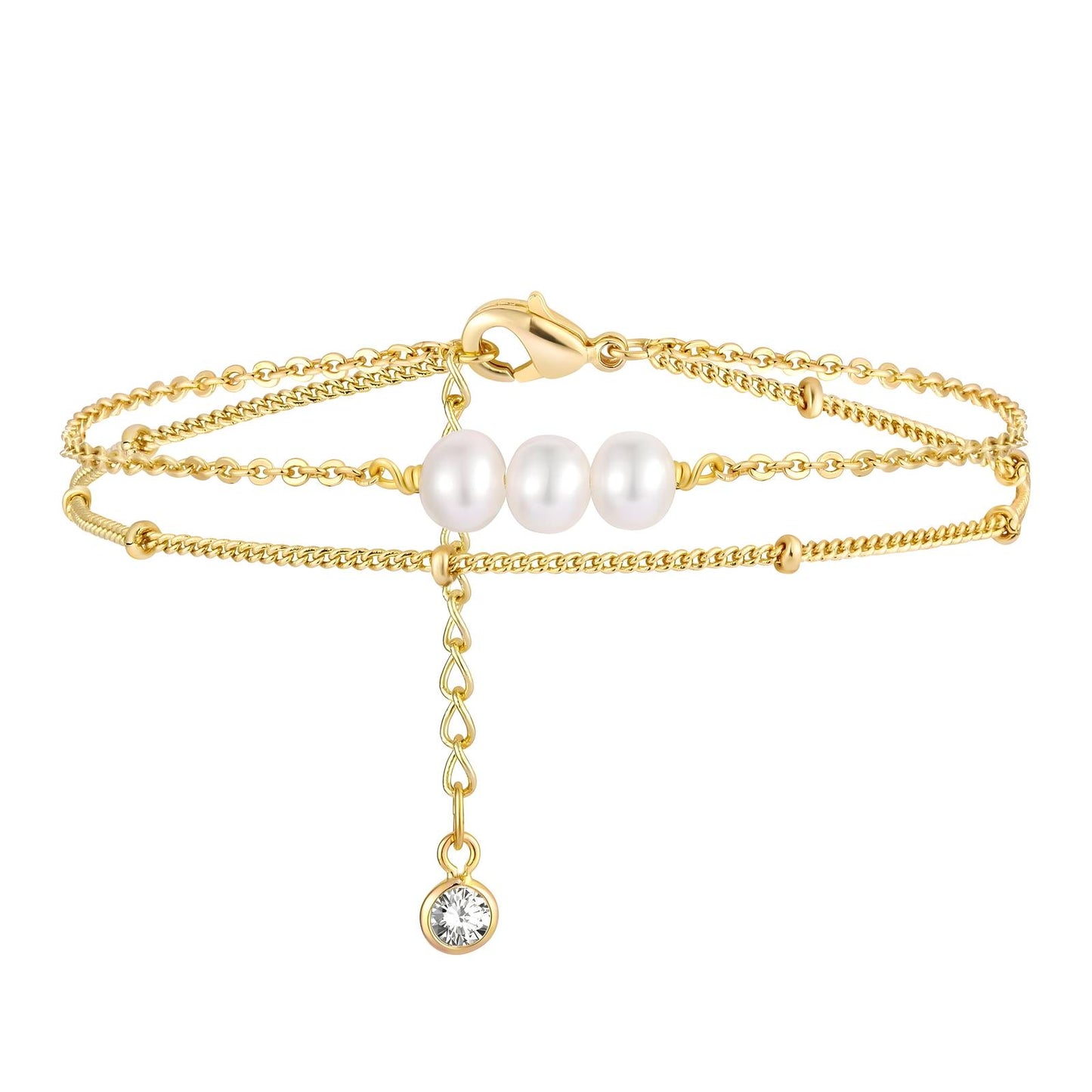 Pearl and gold chain double bracelet