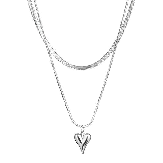 Double the love pendant silver necklace