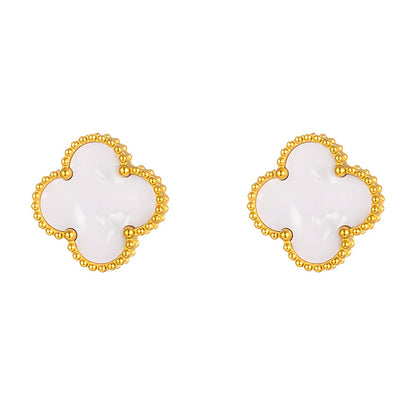 Four leaf clover stud earrings - white – Tarnish Proof Jewellery