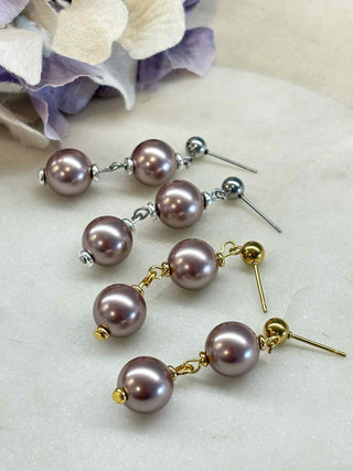 Pearly tower stud earrings - mauve