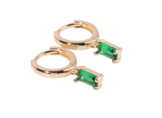 Dangling earring - emerald green stone – Tarnish Proof Jewellery