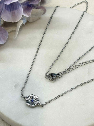 Connector charm necklace - silver with flower charm