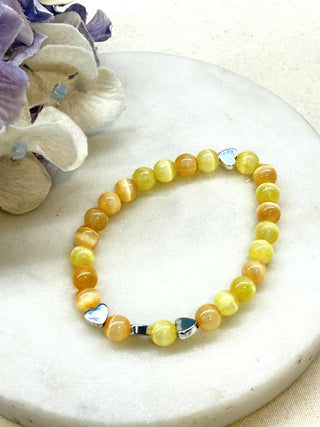 Love heart moonstone beaded bracelets - silver