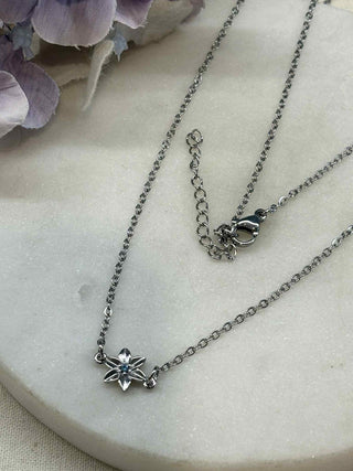 Connector charm necklace - silver with flower charm