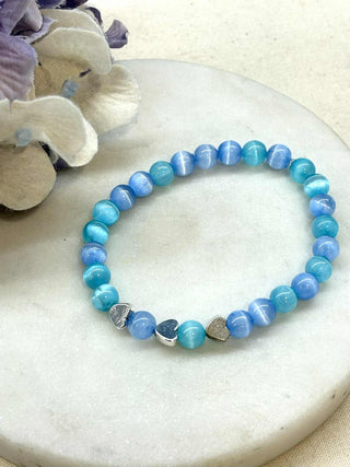 Love heart moonstone beaded bracelets - silver