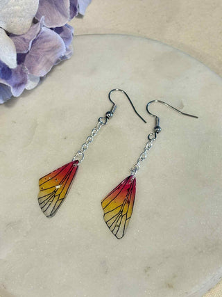 Single butterfly wing - chain on hook earrings