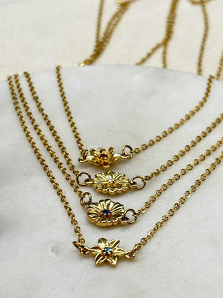 Connector charm necklace - gold with flower charm