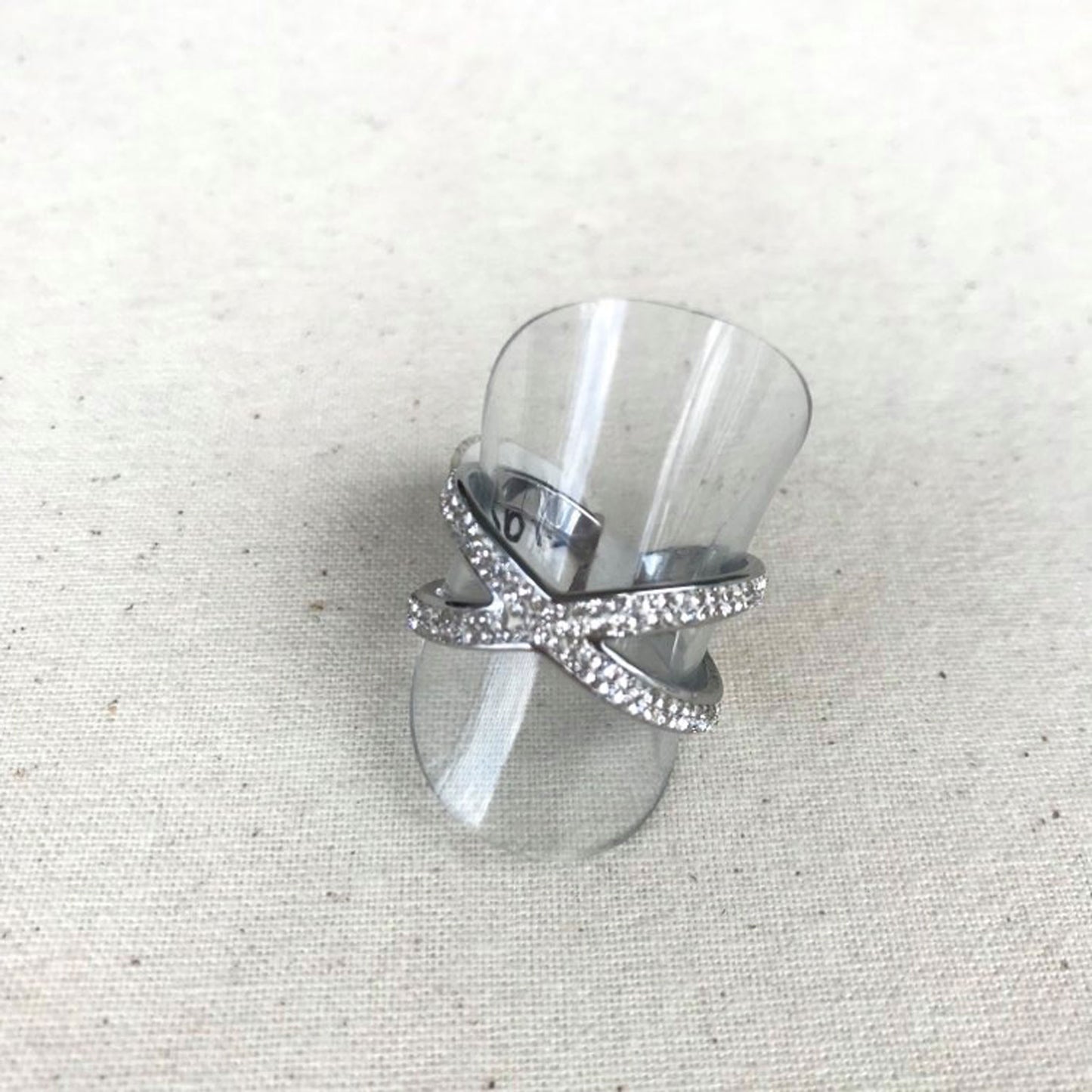 Silver Diamonte Cross ring