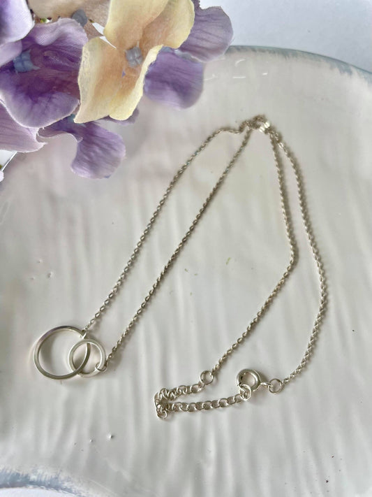 Sterling silver double circle pendant necklace