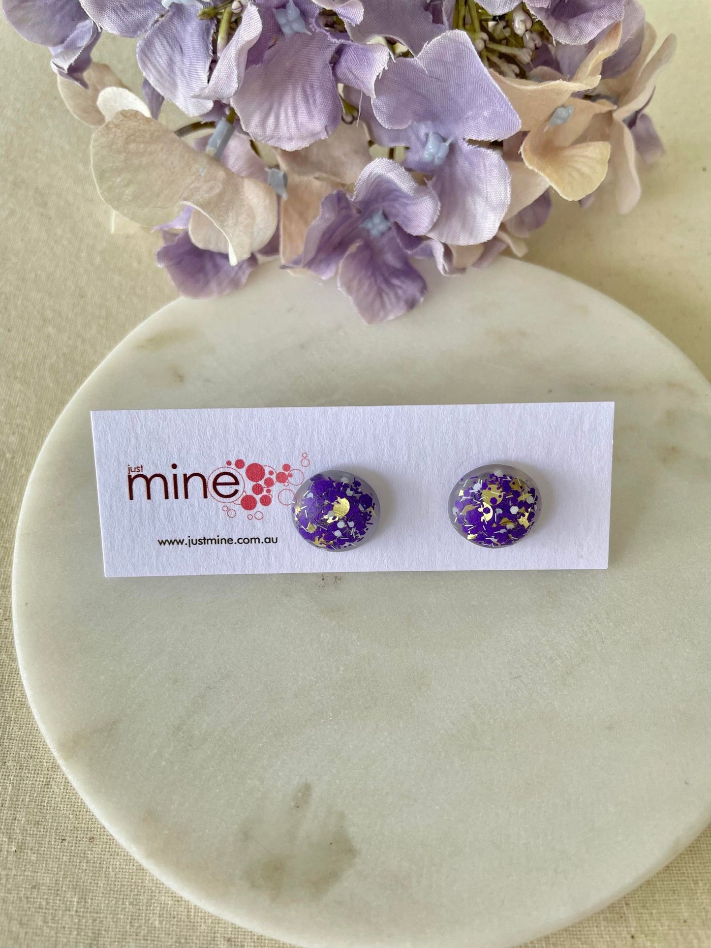 Purple and gold button stud