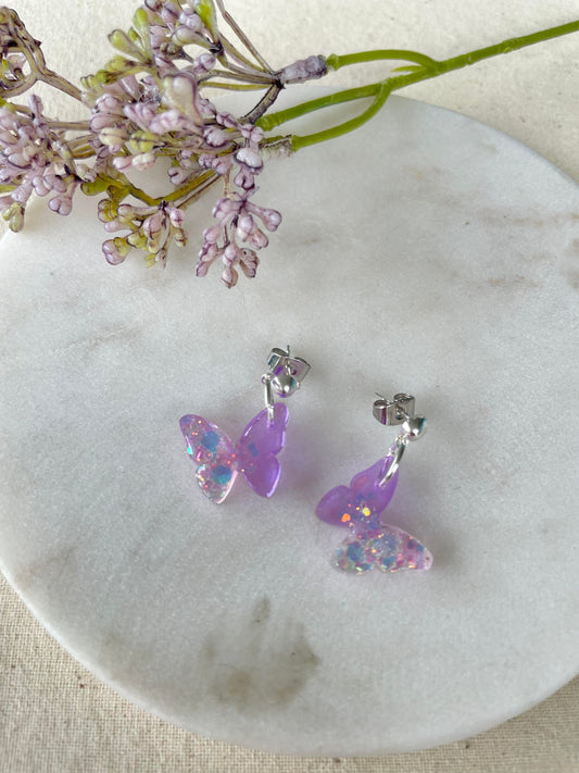Perfect purple glitter butterfly earrings