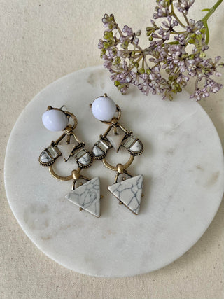 White gem drop earrings
