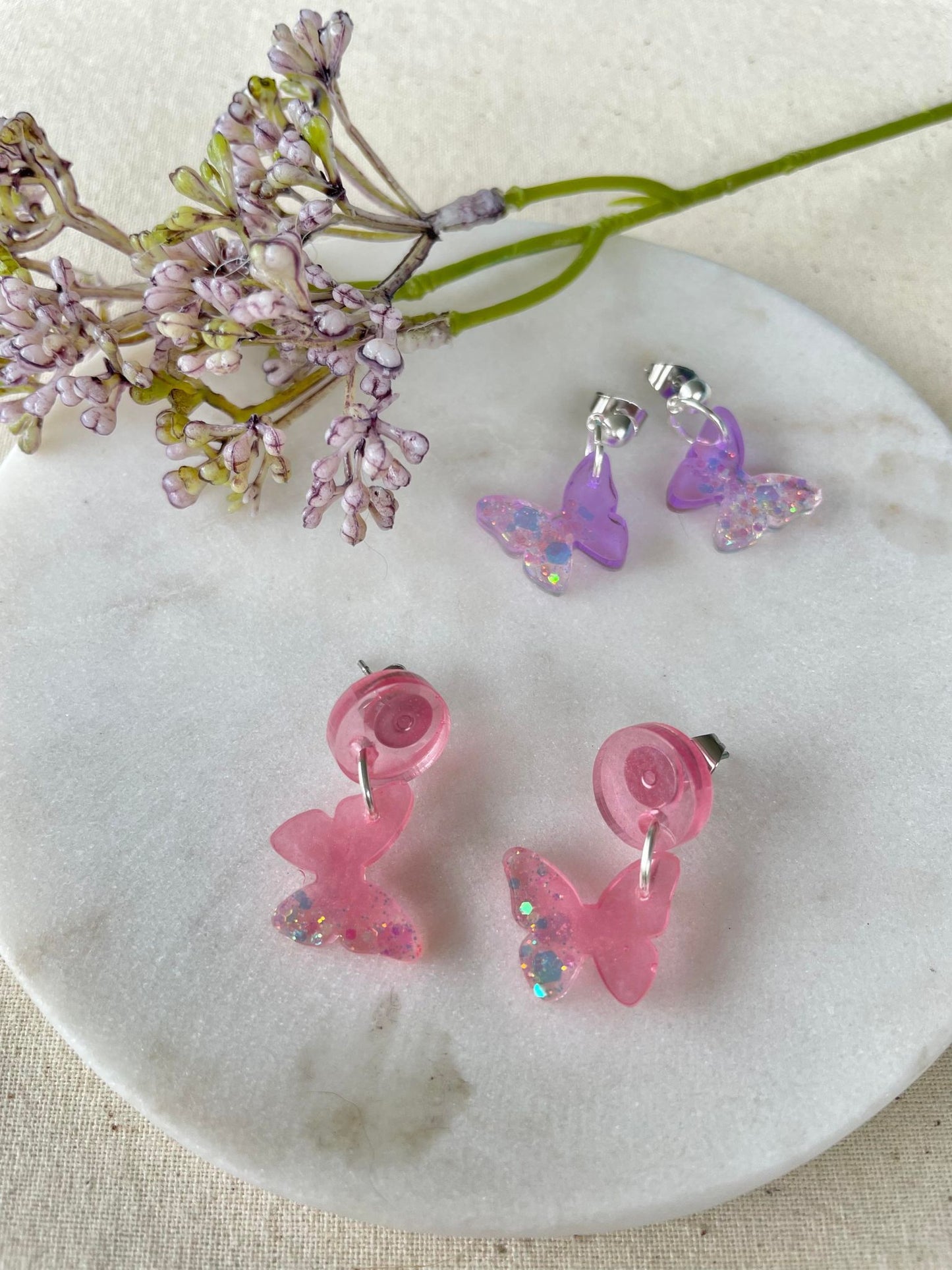 Perfect pink glitter butterfly earrings