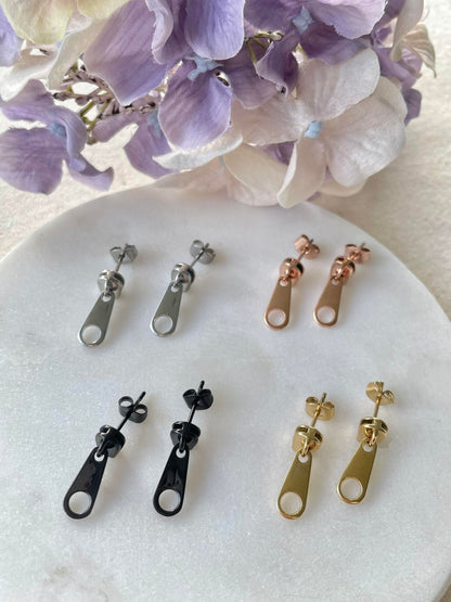 Gold 'zip it' zipper earrings