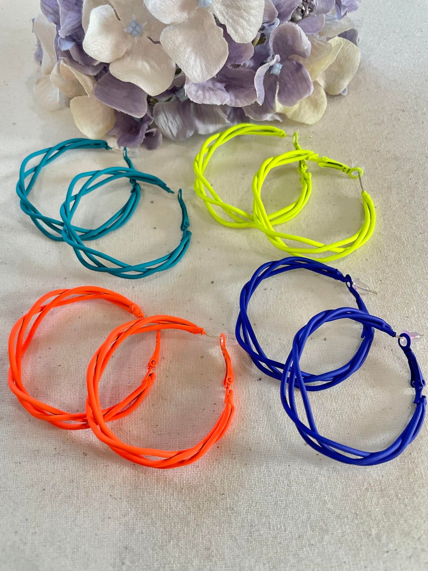 Large neon yellow triple knotted hoop