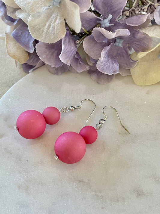 Light pink double bead drop earrings