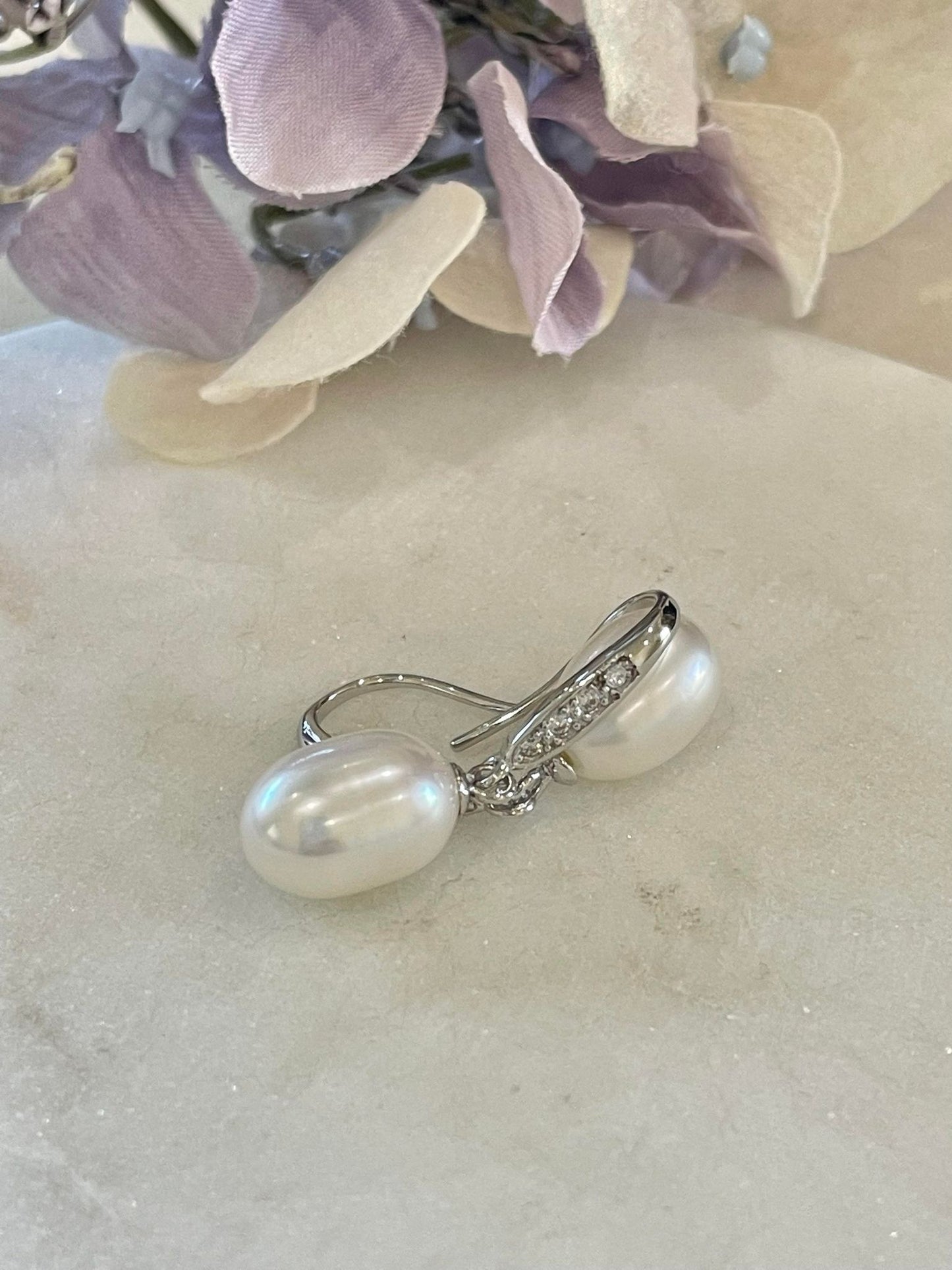White freshwater pearl and sterling silver hook earrings