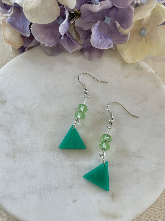 Mint green triangles with bead drop earrings