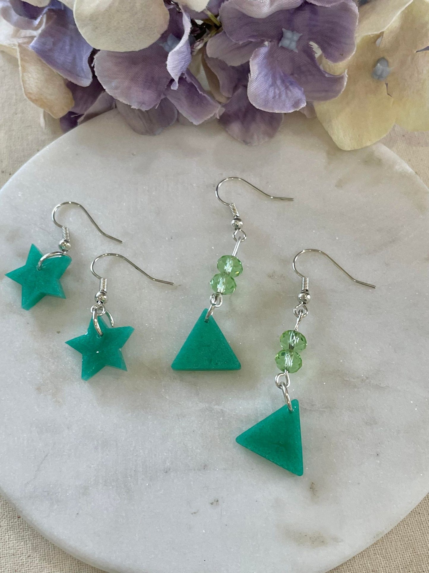 Mint green triangles with bead drop earrings