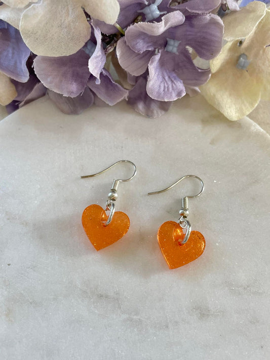 Orange heart drop earrings