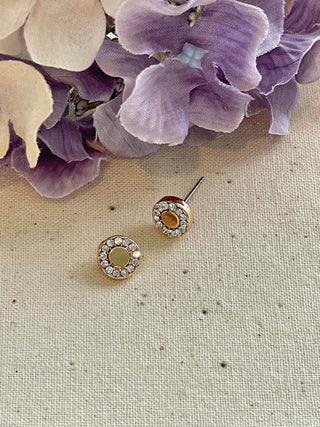 Bright clear crystal circle stud earrings