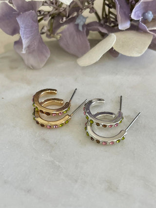 Multi-gem thin hoop - silver