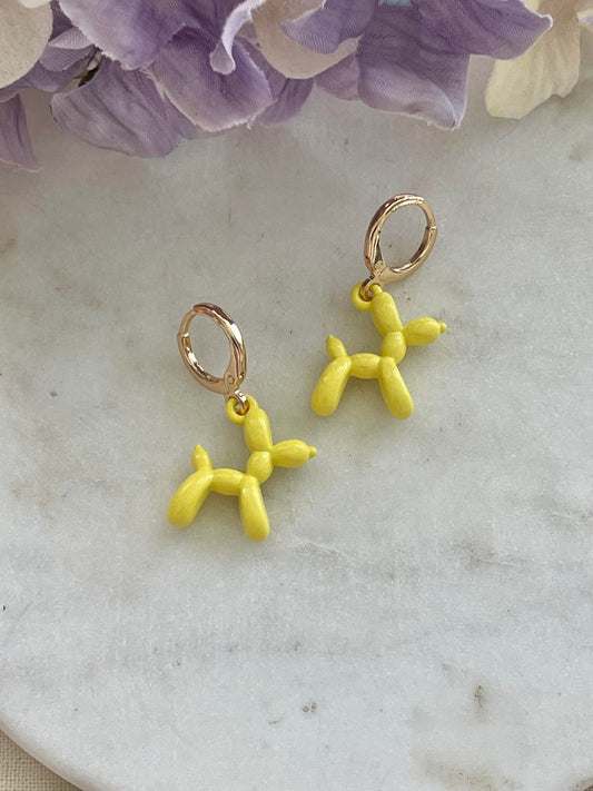 Bubble balloon dog earrings - yellow
