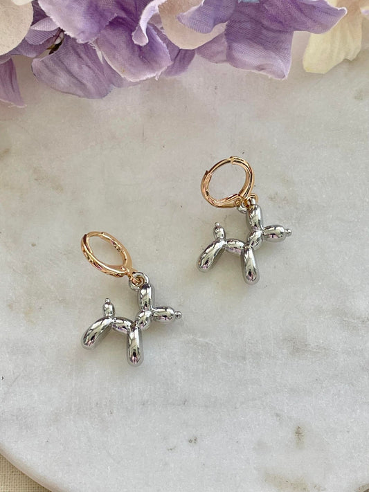 Bubble balloon dog earrings - silver