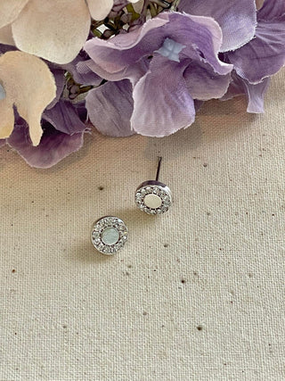 Bright clear crystal circle stud earrings - silver