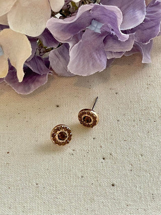 Bright coffee coloured crystal circle stud earrings