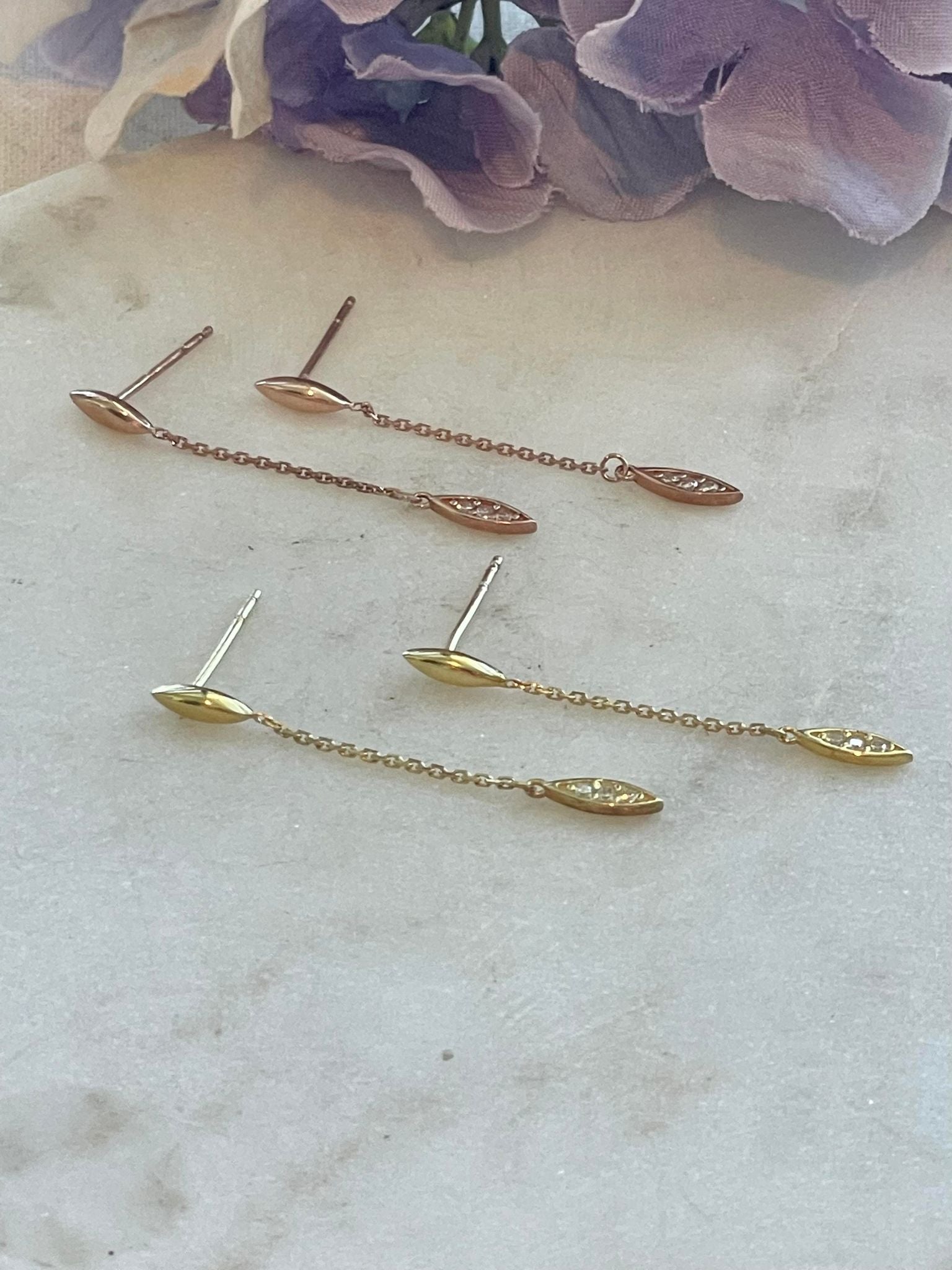 Rose gold chain drop earrings on sale