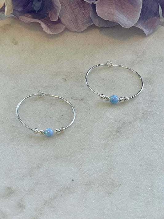 Circle of beads with blue opal earrings - silver