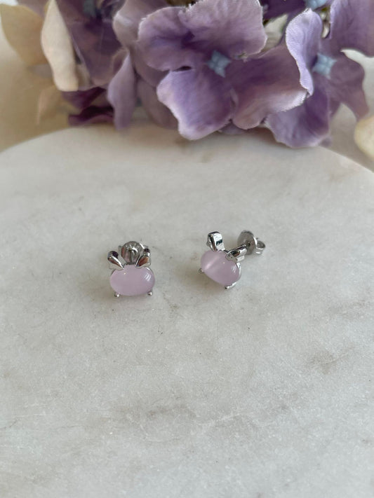 Sterling silver cat studs set with pink body