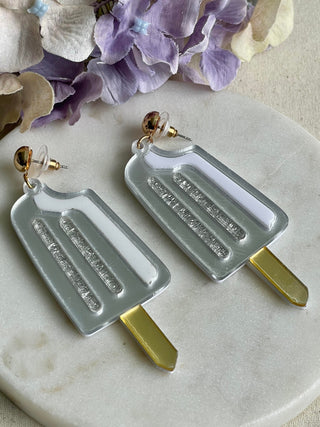 Silver ice block earrings