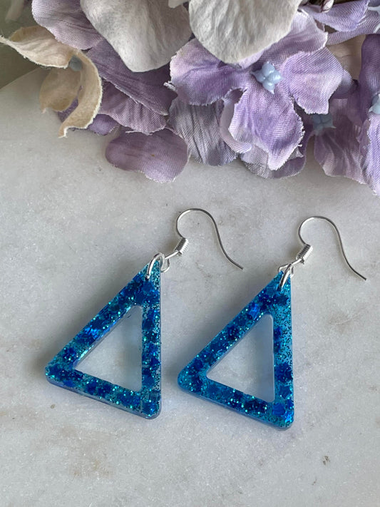 Resin Drop Earrings - Triangle Blue