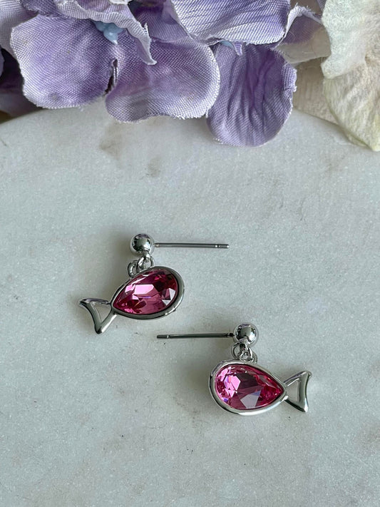 Rose sterling silver fish stud earring